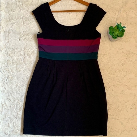 bcbg black mulberry striped wearer knit capped sleeve colorblock mini dress - Picture 6 of 6